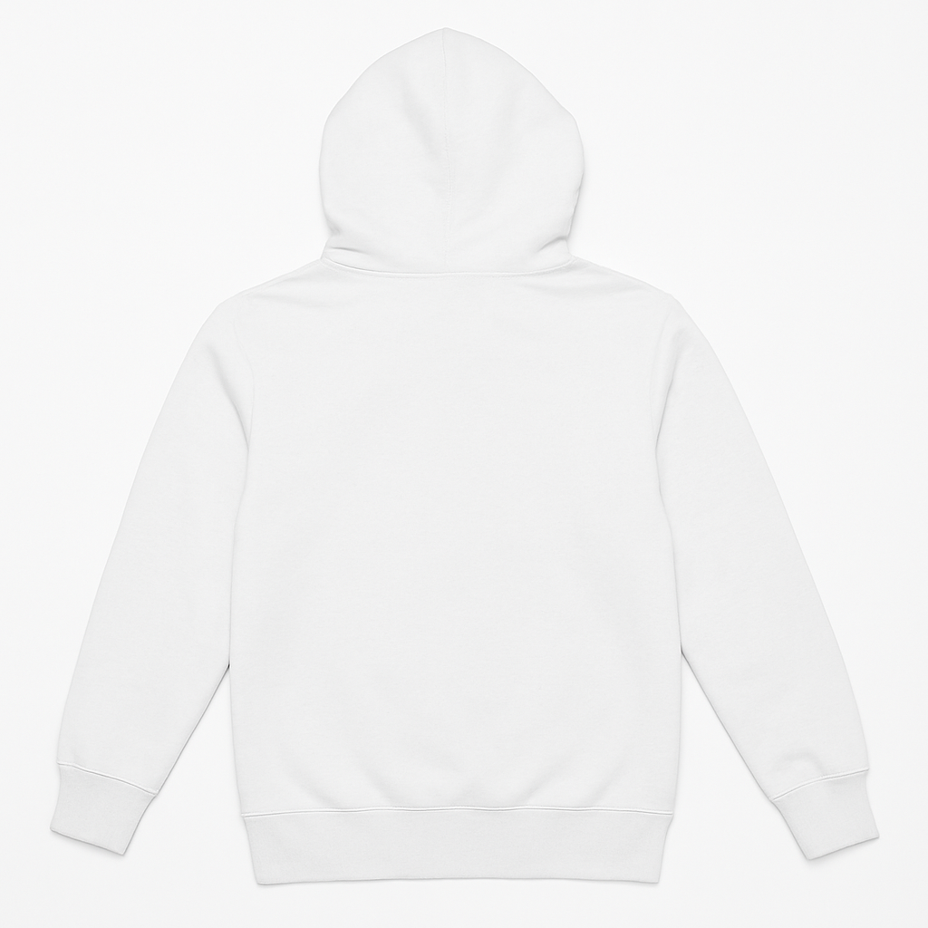 Kids premium cotton hoodie in white KUD425 flat lay back view