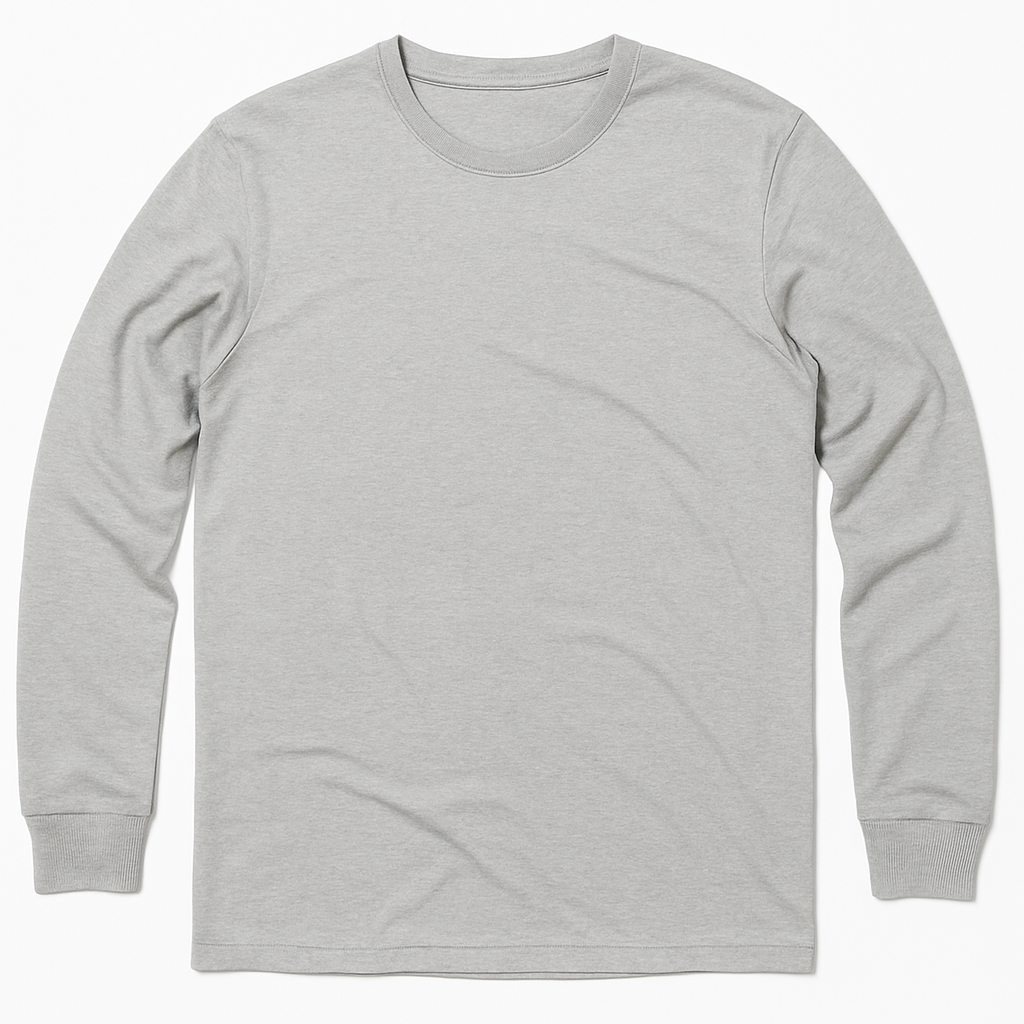 Unisex cotton long sleeve t-shirt in Grey KUD202e - Flat Lay - Front View
