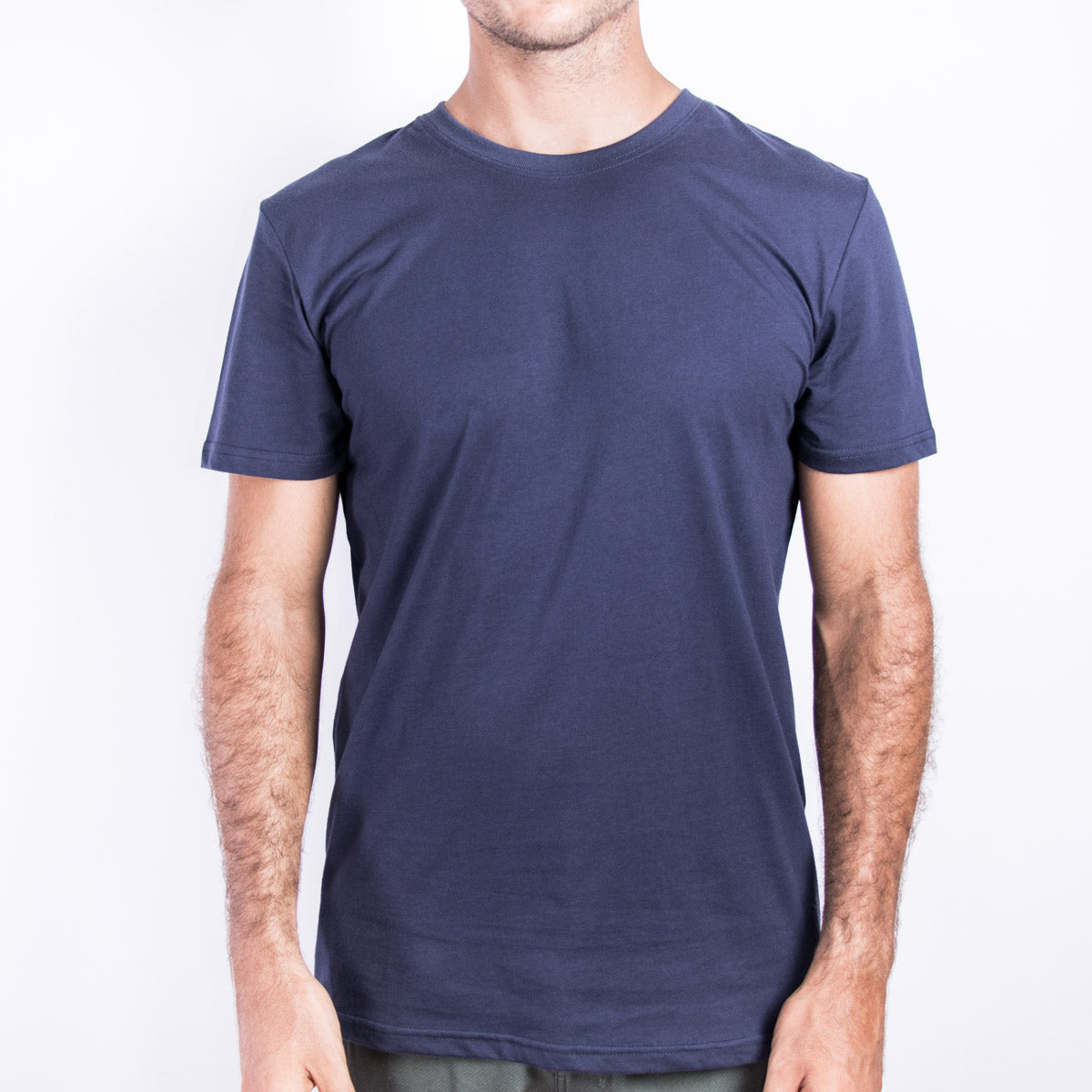 Unisex cotton regular t shirt in navy KUD200E on model front view