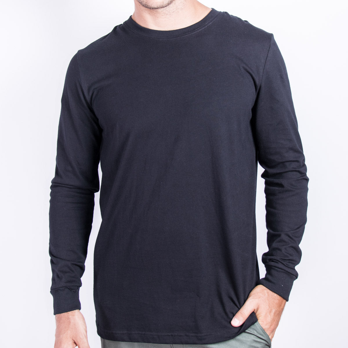 Unisex premium cotton oversize long sleeve t-shirt in navy KUD202 - On model - Front View