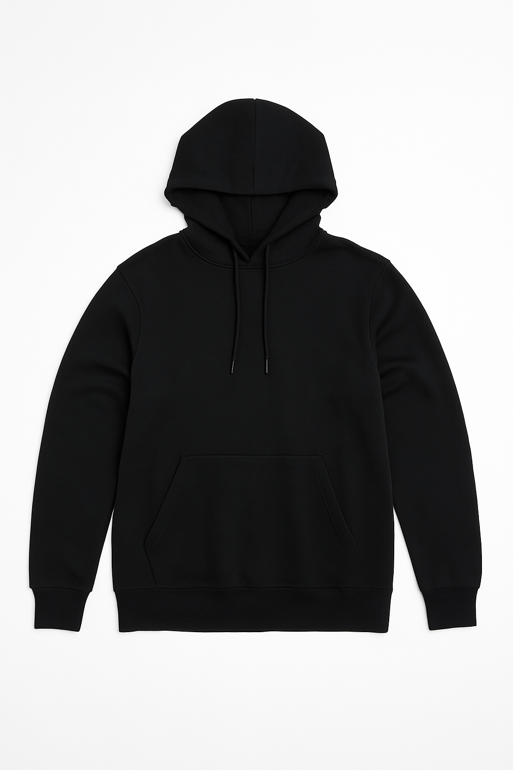 Unisex Premium Cotton Polyester Hoodie in Black KUD423E flat lay front view
