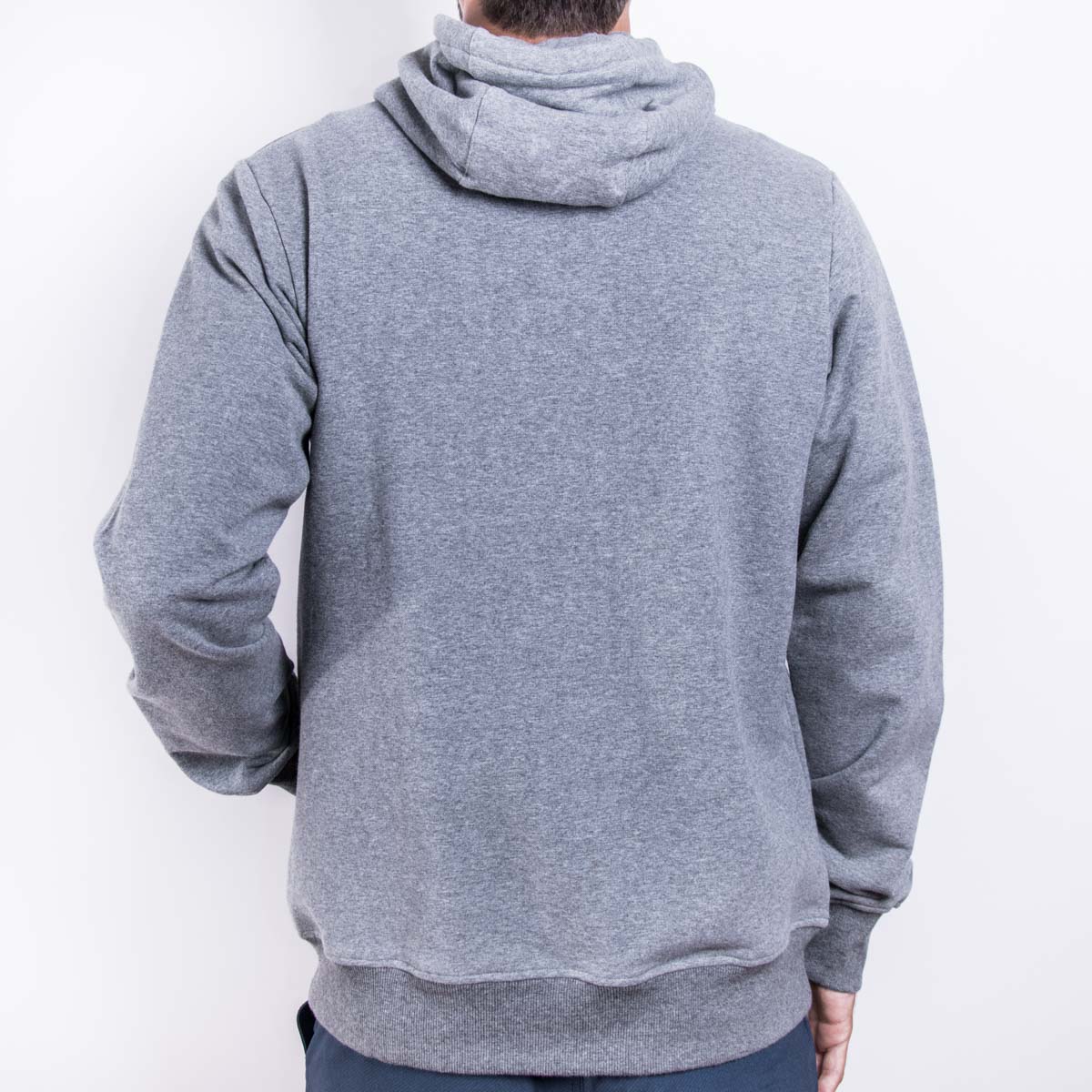 Unisex premium cotton polyester hoodie in grey KUD423E on model back view