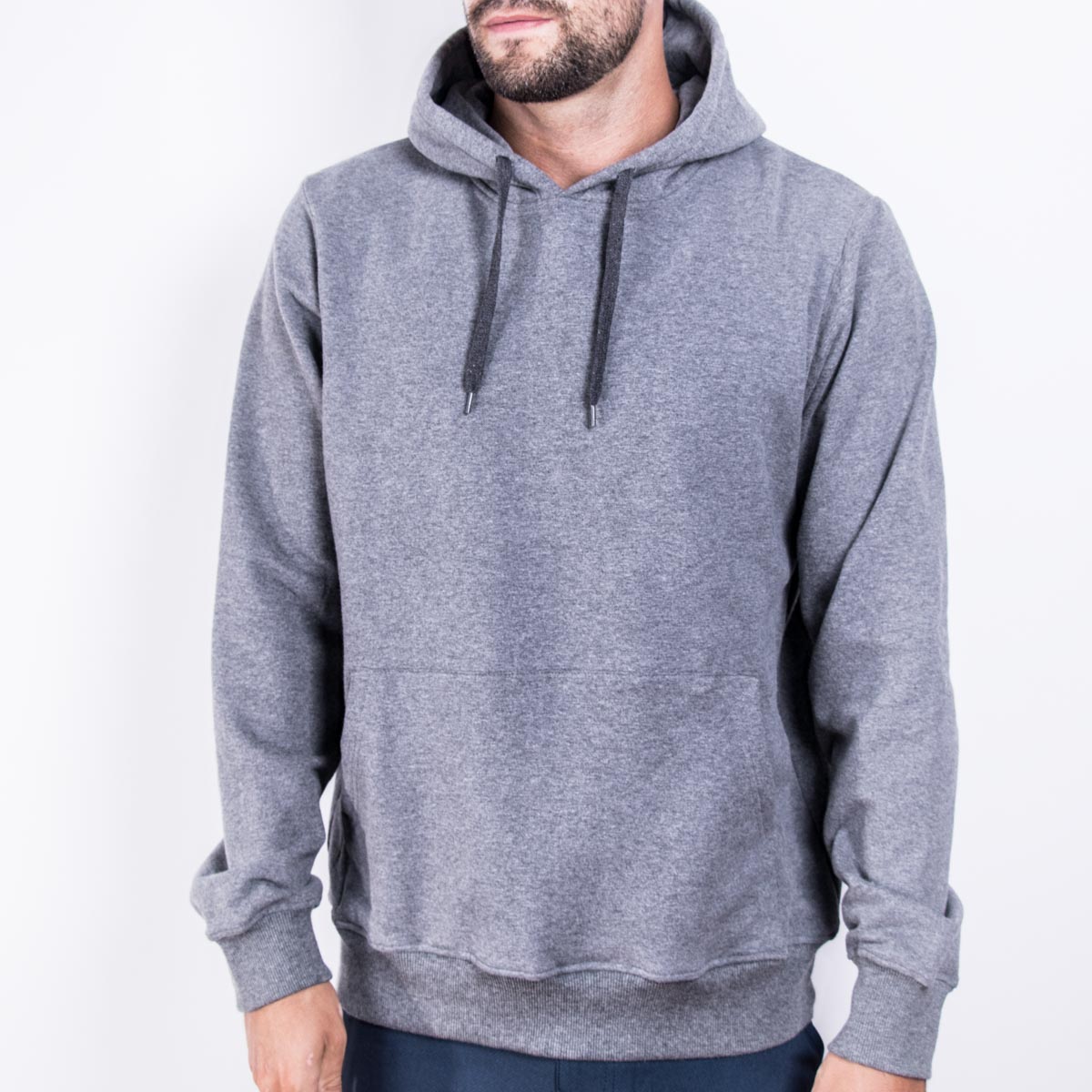 Unisex premium cotton polyester hoodie in grey KUD423E on model front view