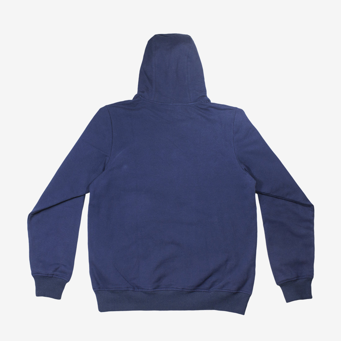 Unisex premium cotton polyester hoodie in navy KUD423E flat lay back view
