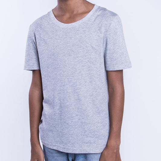 Kids cotton regular T-shirt in grey KUD293E on model front view