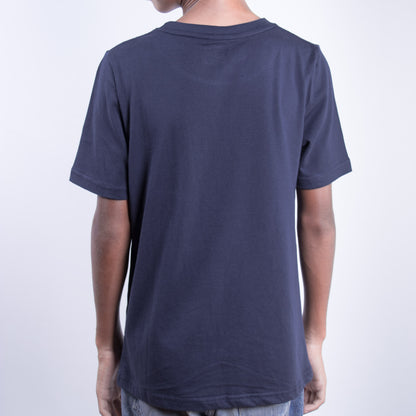 Kids cotton regular t-shirt in navy KUD293E on model back view