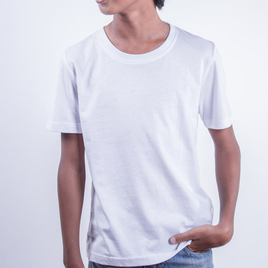 Kids organic cotton t-shirt in white KUD293O on model front view