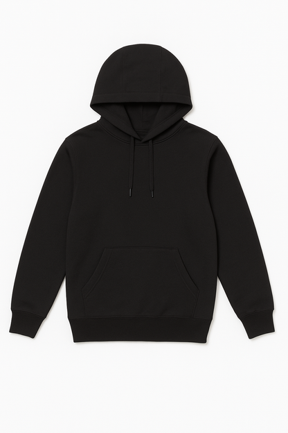Kids premium cotton hoodie in black KUD425 flat lay front view