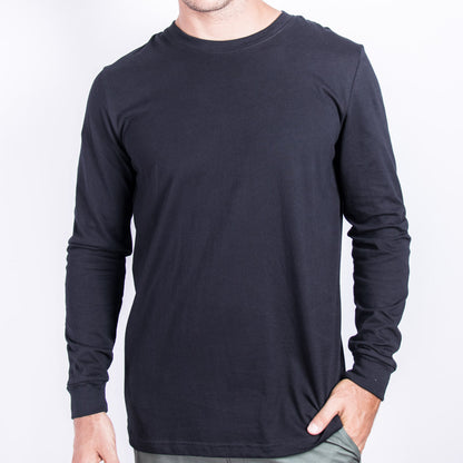 Unisex cotton long sleeve t-shirt in black KUD202e - On Model - Front View