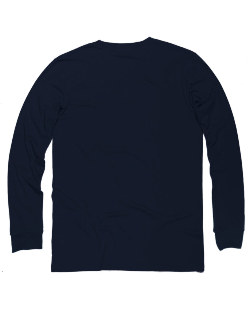 Unisex cotton long sleeve t-shirt in Navy KUD202e - Flat Lay - Back View