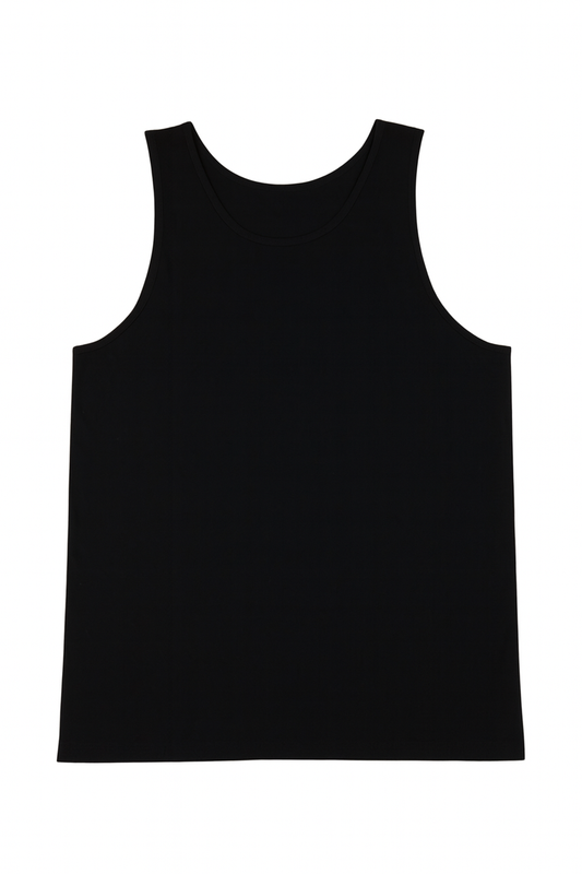 Unisex cotton singlet in black KUD546E - flat lay - Front View