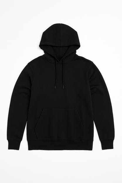 Unisex organic cotton hoodie in Black KUD423o - Flat Lay - Front View