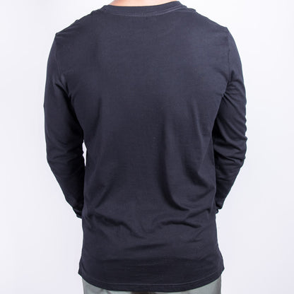 Unisex premium cotton oversize long sleeve t-shirt in navy KUD202 - On model - Back View