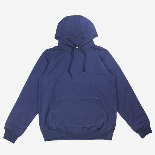 Unisex premium cotton polyester hoodie in navy KUD423E flat lay front view